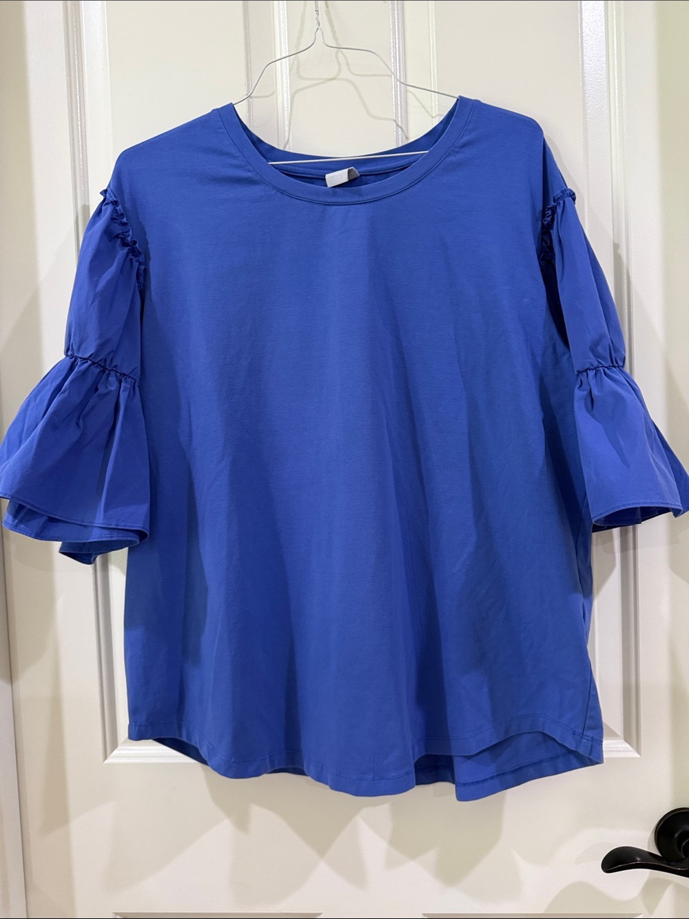 Chicos Women's Blue Ruffle Bell Sleeve Tee